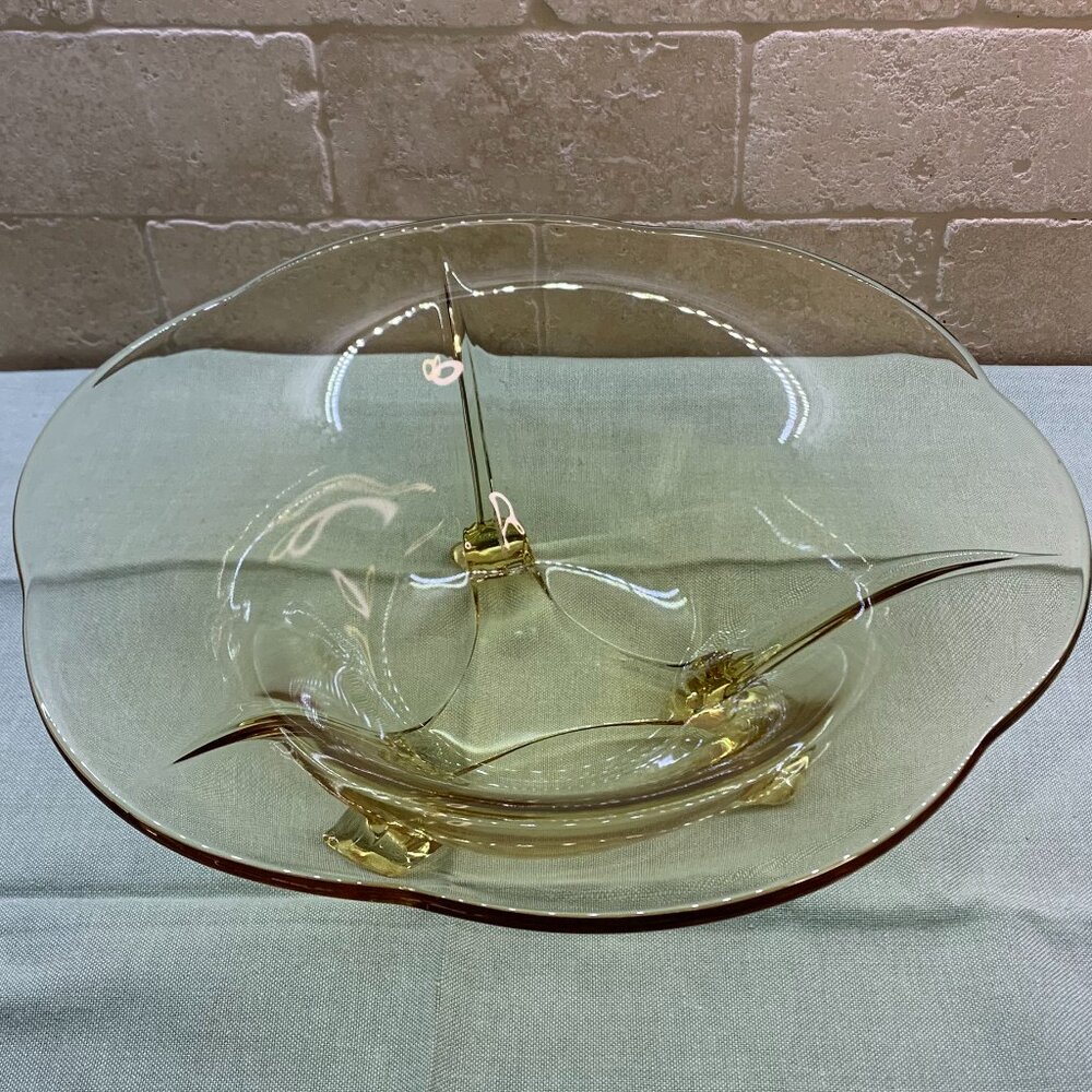 Vintage Fostoria 2394 Yellow 3 Footed Bowl - 11 5/8" Depression Glass